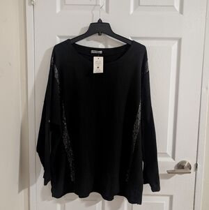 Boho Chic Beaded Sequin Cotton Oversizet  Black Top Italia One Size M /XXL